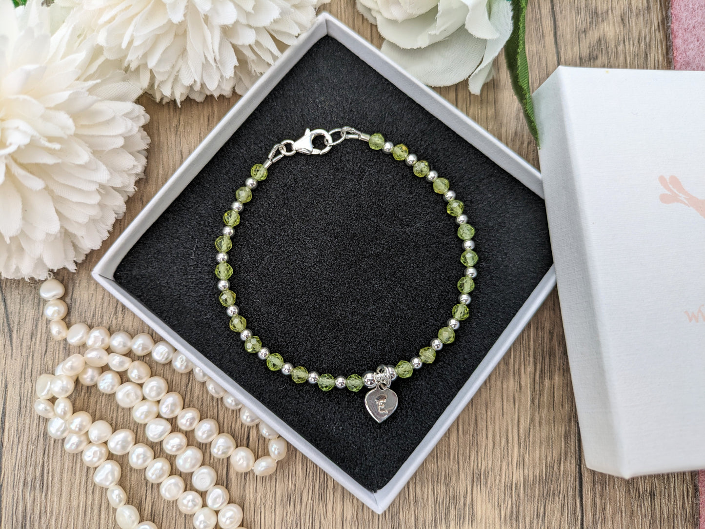 Personalised peridot bracelet. August birthstone.