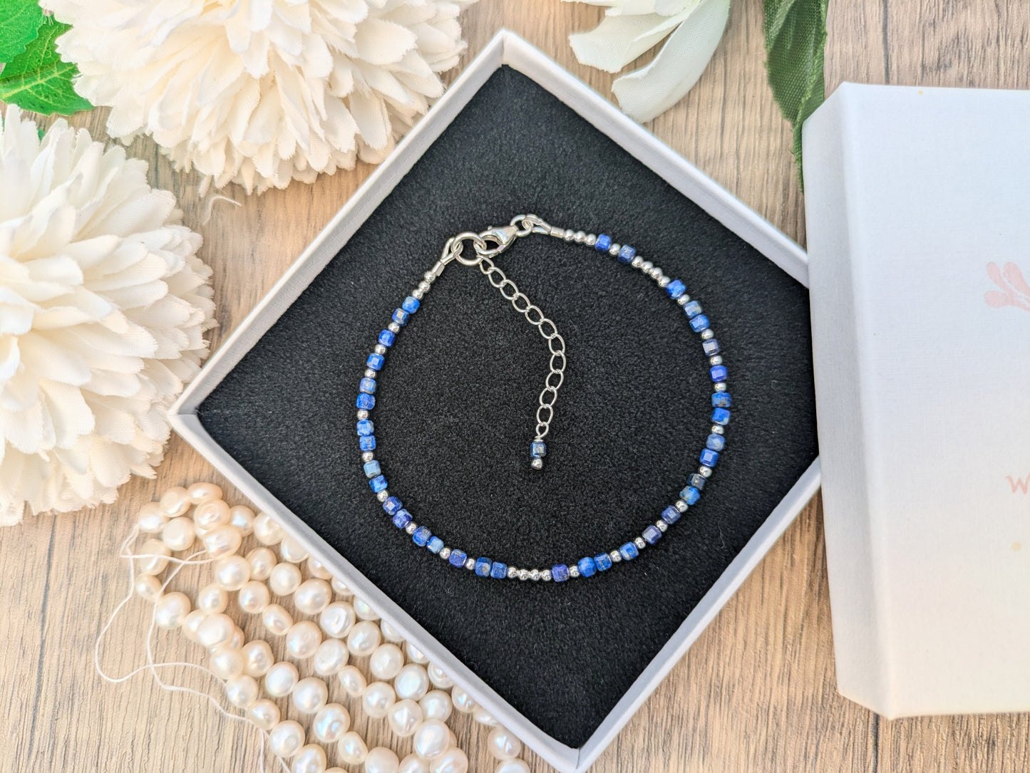 I love you morse code bracelet with lapis lazuli gemstones.