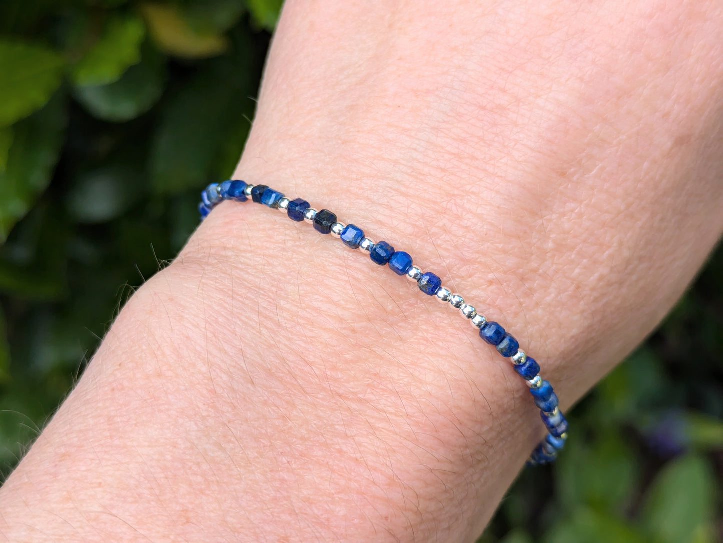 I love you morse code bracelet with lapis lazuli gemstones.
