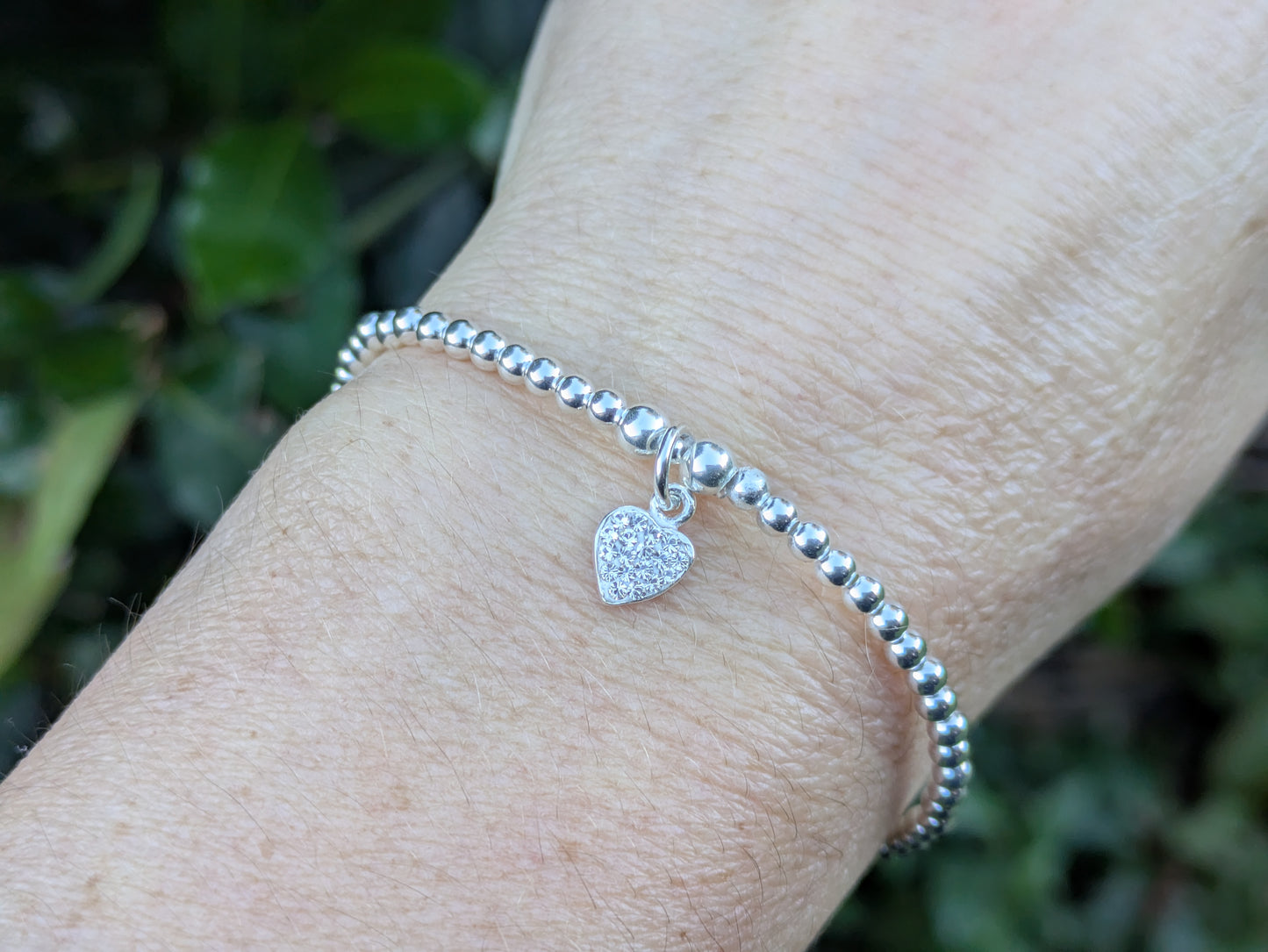 Crystal heart charm bracelet.