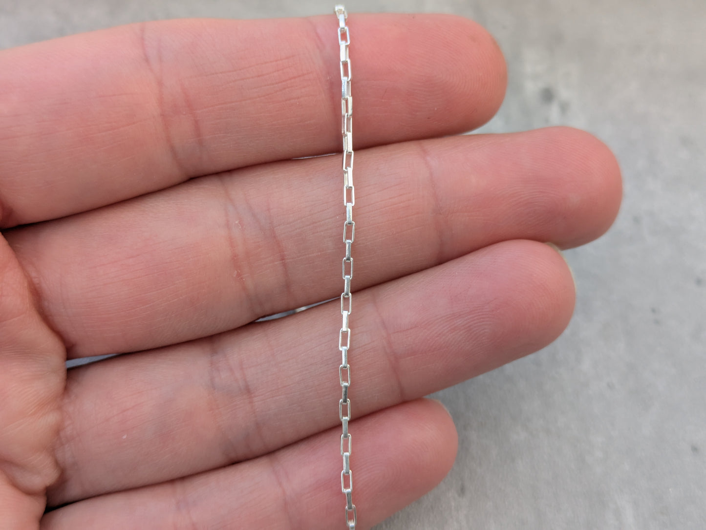 Sterling silver rectangular box necklace chain.