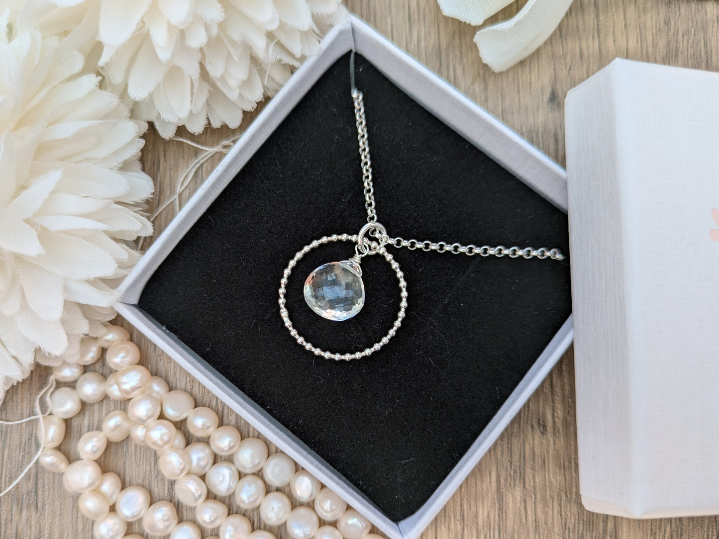 April birthstone necklace. Crystal quartz necklace.