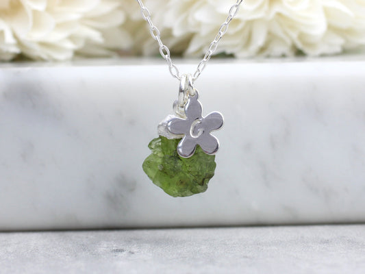 personalised peridot necklace in silver