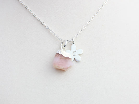 personalised pink opal necklace in silver