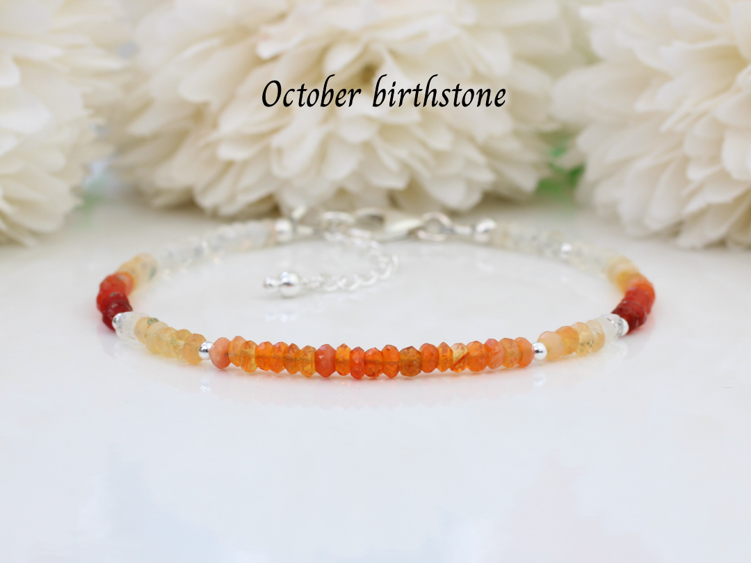 Fire opal bracelet. October birthstone bracelet.