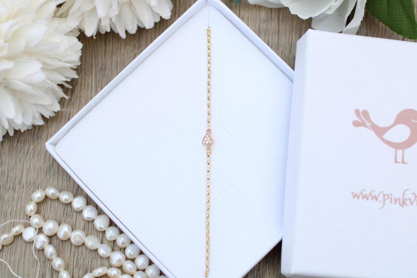 9ct Yellow Gold Moissanite Heart Bracelet