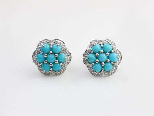 Vintage stud earrings. Diamond and turquoise.