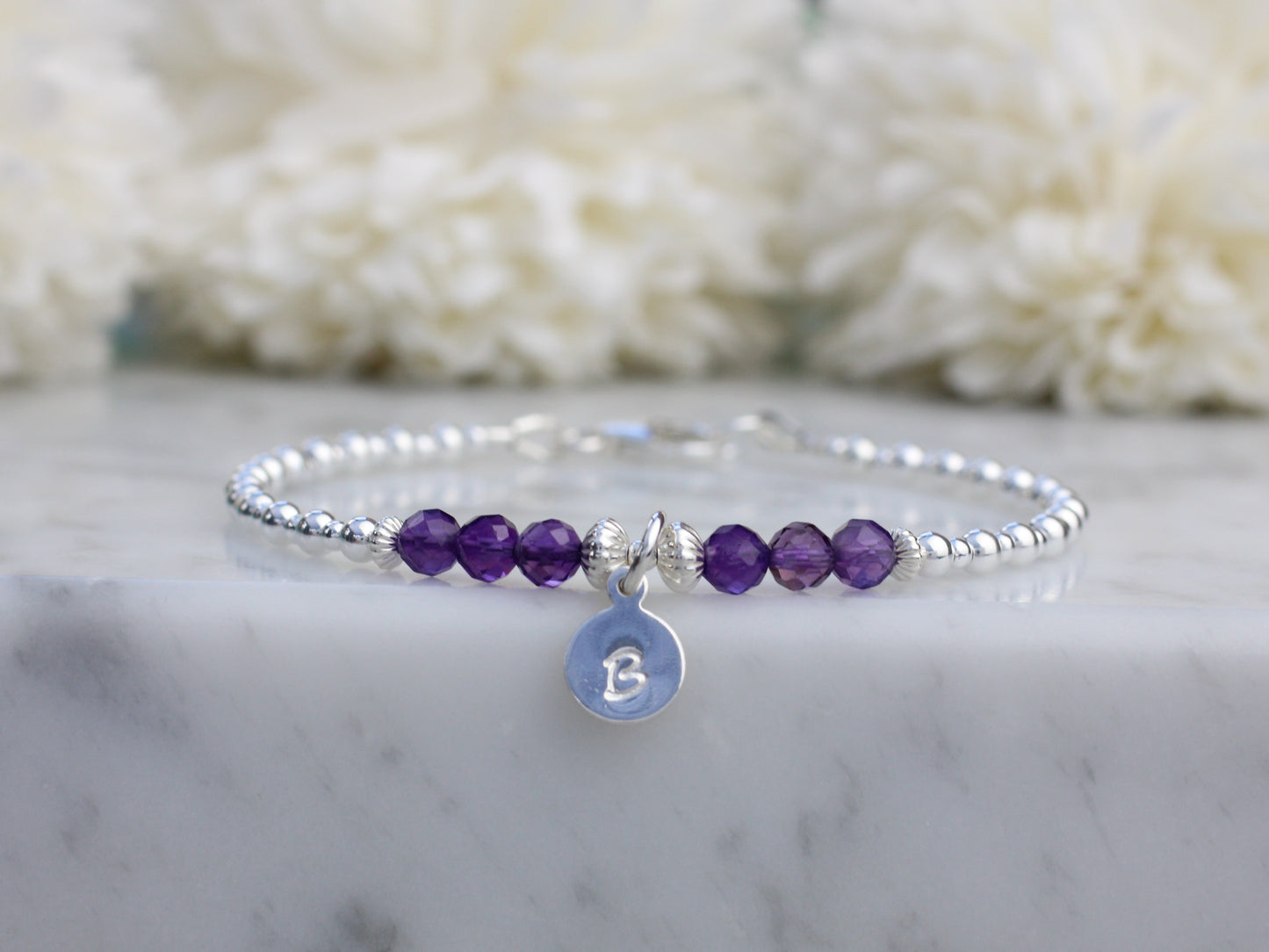 amethyst gemstone initial bracelet