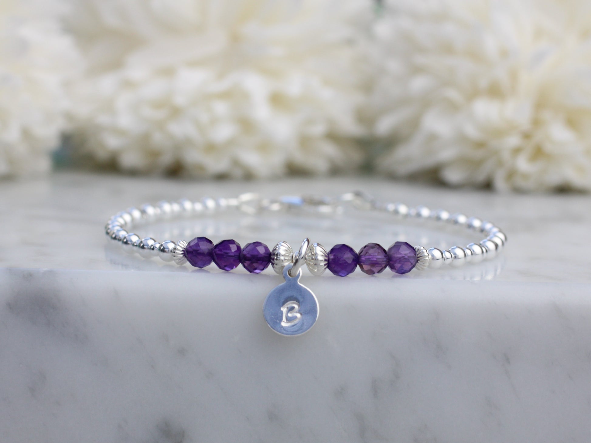 amethyst gemstone initial bracelet