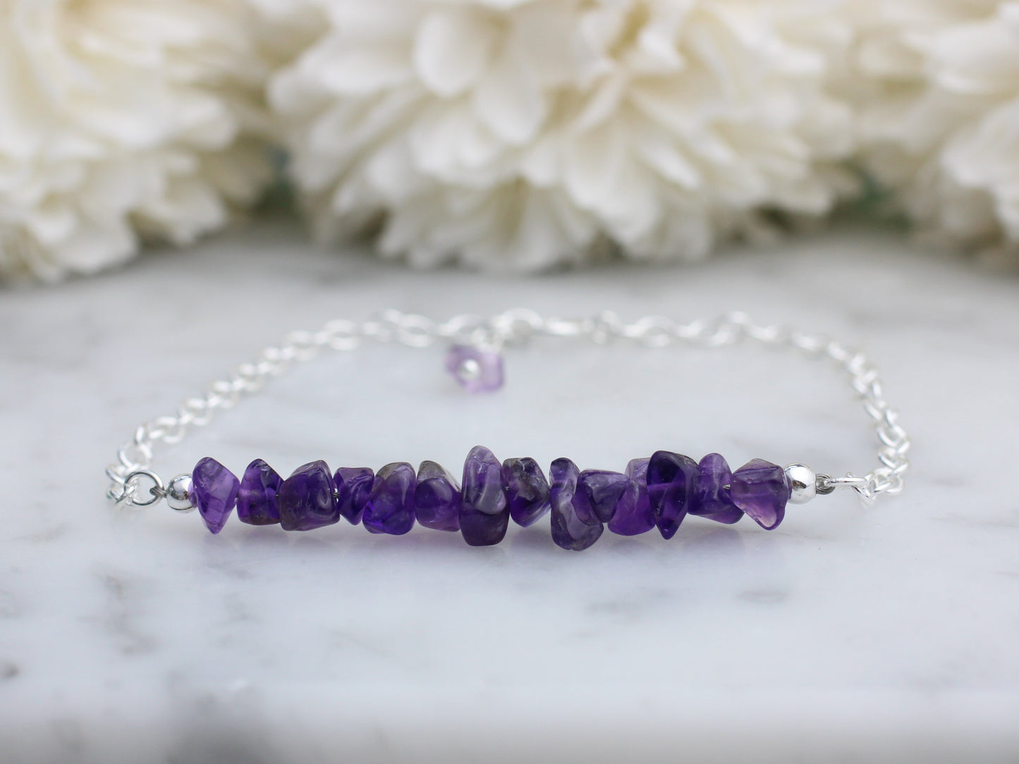 Raw amethyst adjustable bracelet in sterling silver.