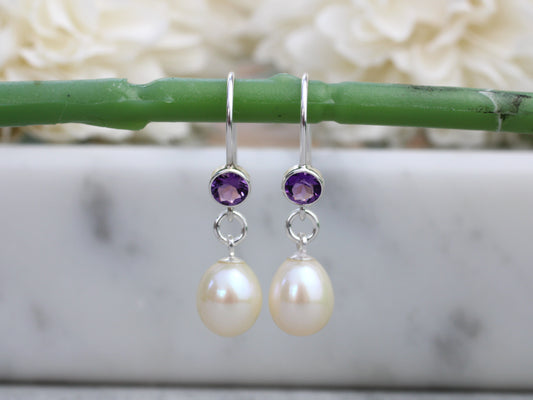 amethyst and pearl drop earrings