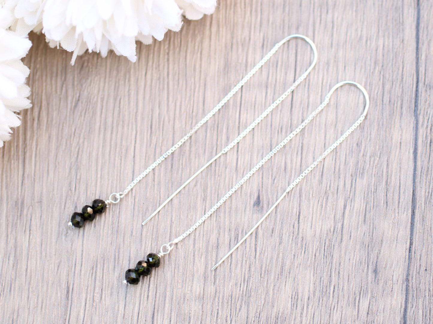 black tourmaline threader earrings