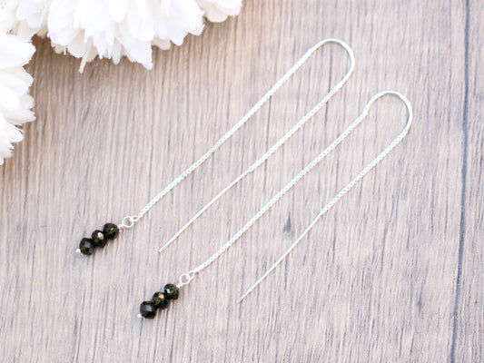 black tourmaline threader earrings