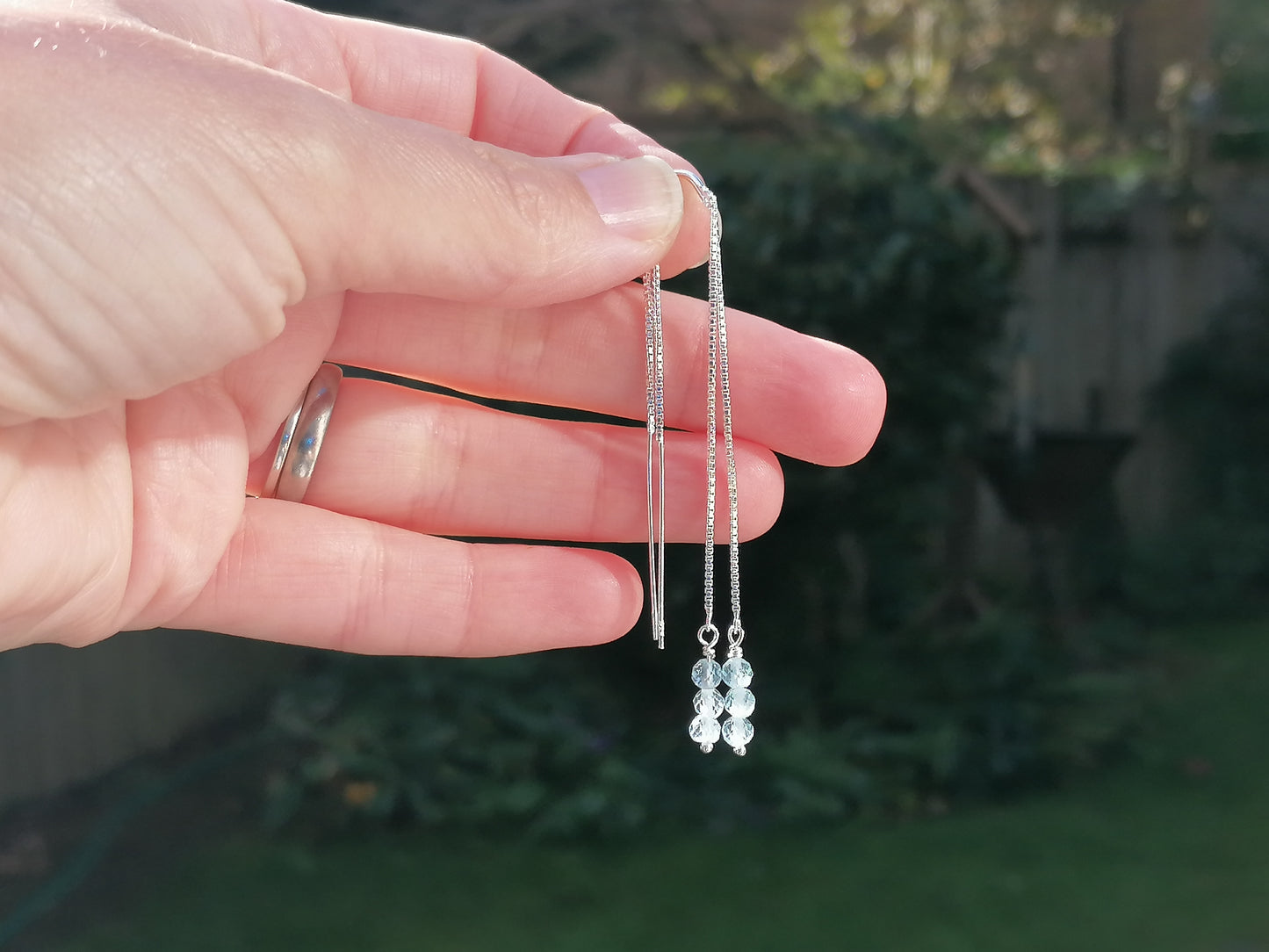 blue topaz threader earrings