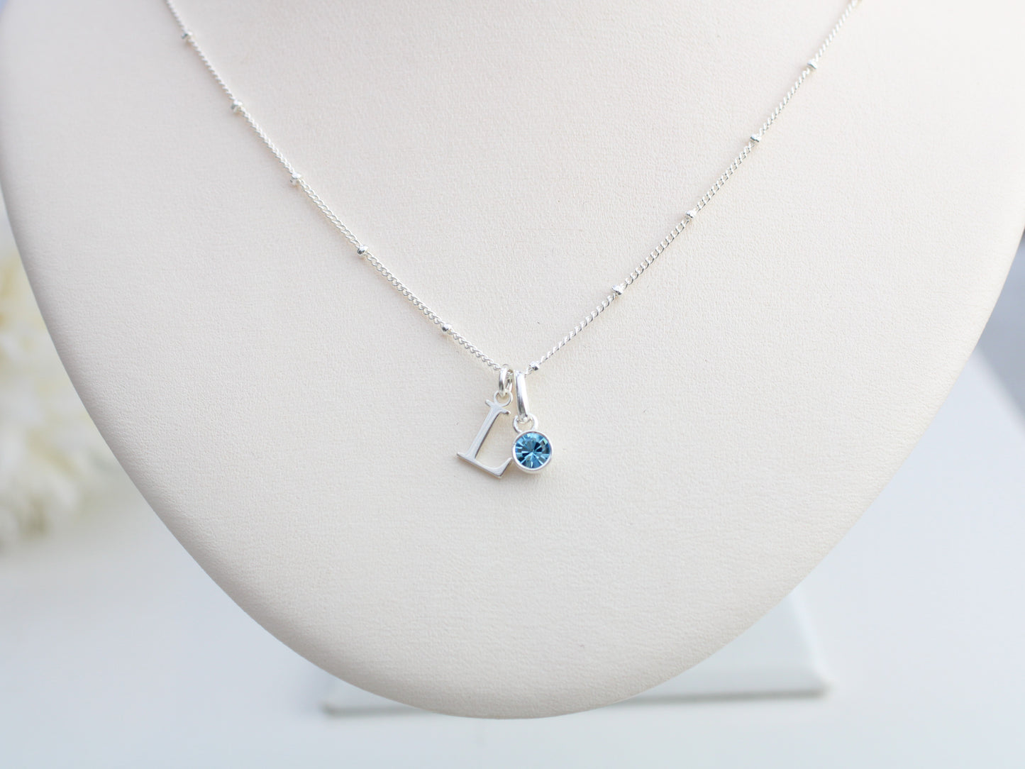 childrens initial and birthstone necklace