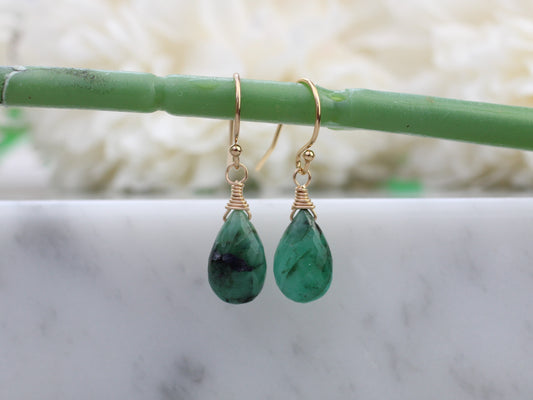 emerald drop earrings in silver or gold