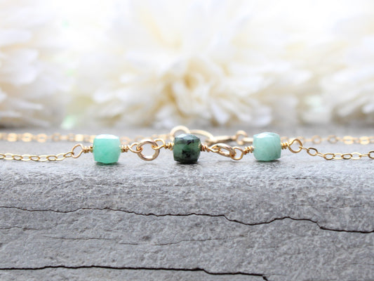 emerald gemstone necklace in silver or gold