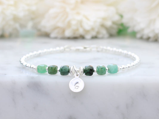 emerald initial gemstone bracelet