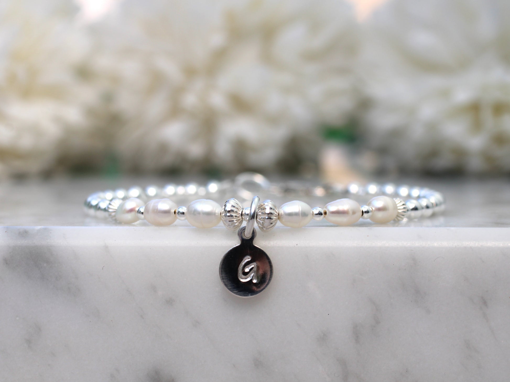 freshwater pearl initial bracelet