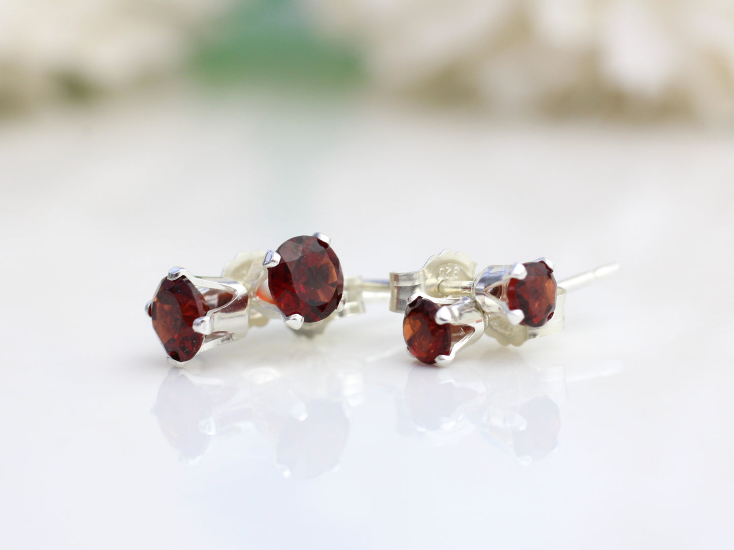 Garnet stud earrings 3mm. Ready to ship.