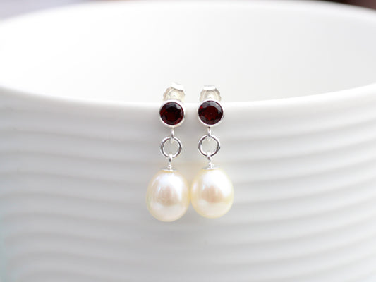 garnet and pearl drop earrings