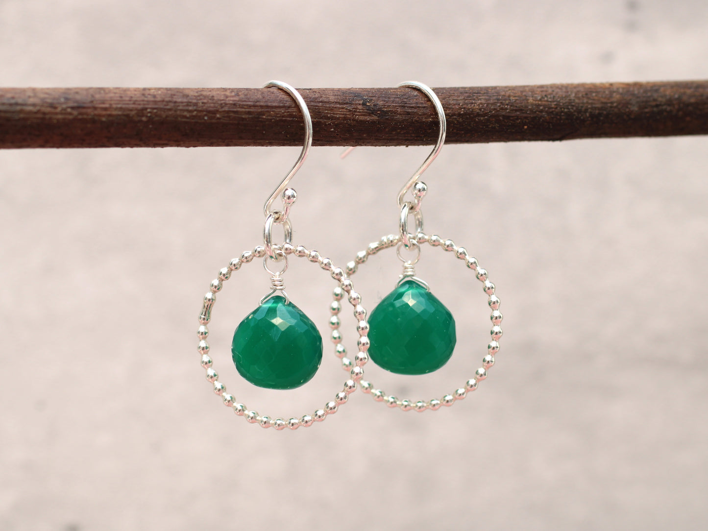 Green onyx May birthstone earrings.