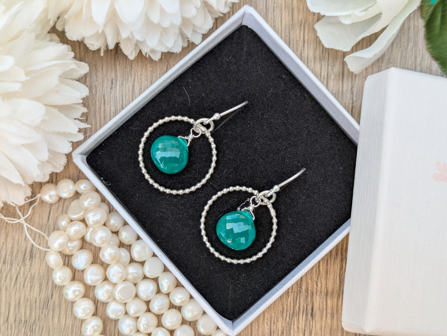 green onyx may birthstone earrings