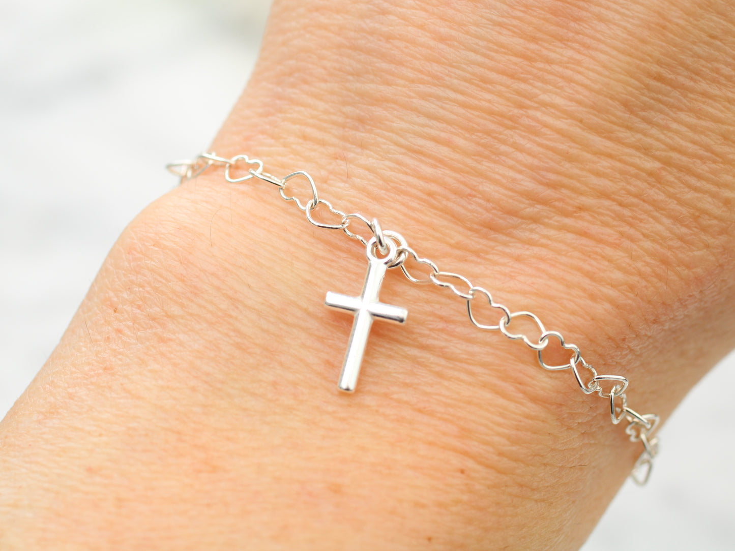 heart chain bracelet with cross charm