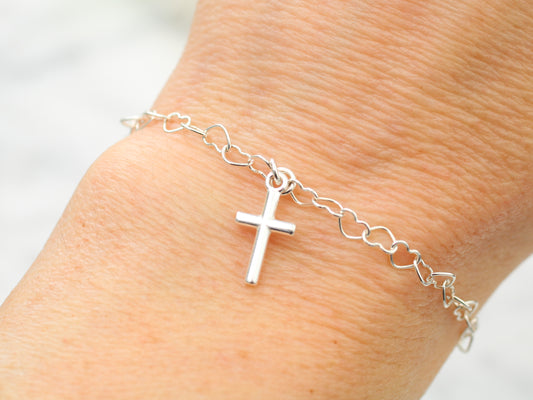 heart chain bracelet with cross charm