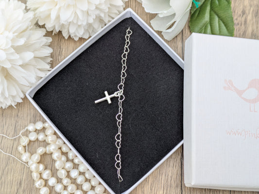 heart chain cross ankle bracelet
