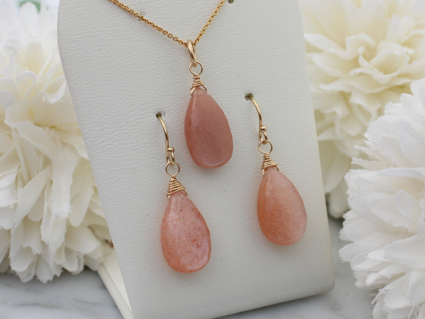 peach necklace and earring set