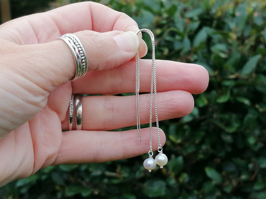 pearl threader earrings in sterling silver