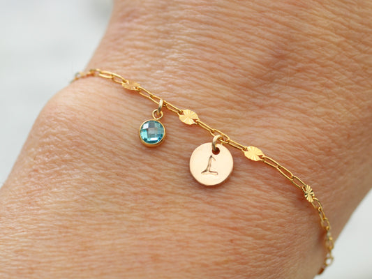 personalised birthstone and initial bracelet