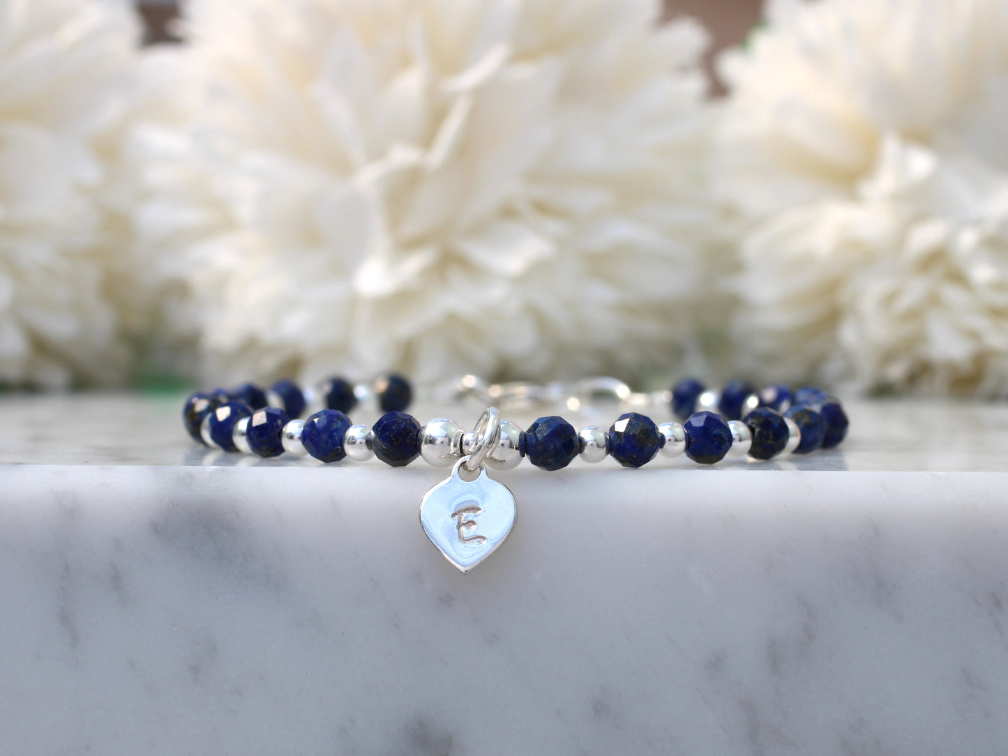 Personalised lapis lazuli bracelet. September birthstone.