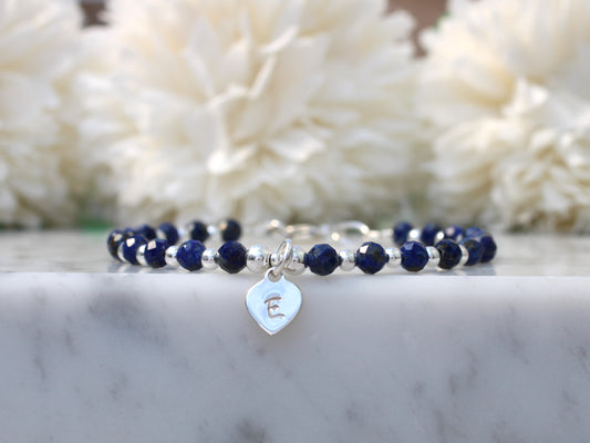 Personalised lapis lazuli bracelet. September birthstone.