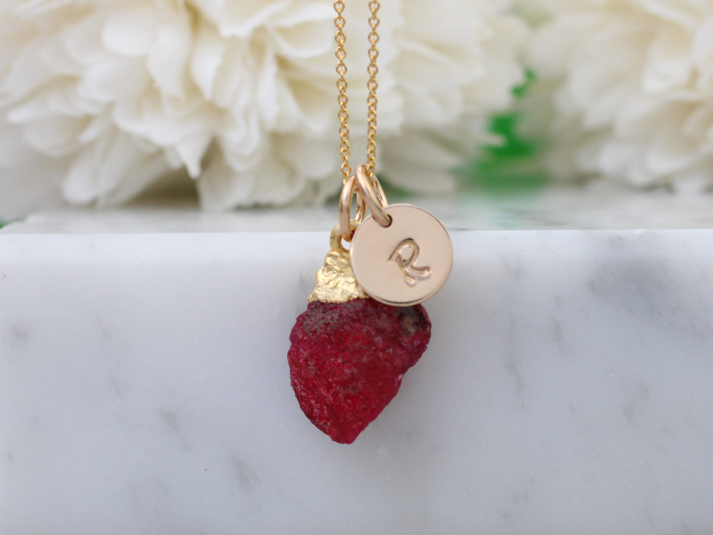 personalised ruby necklace in gold