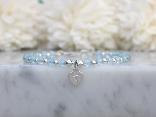 Personalised blue topaz bracelet.
