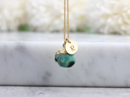 personalised emerald necklace in gold