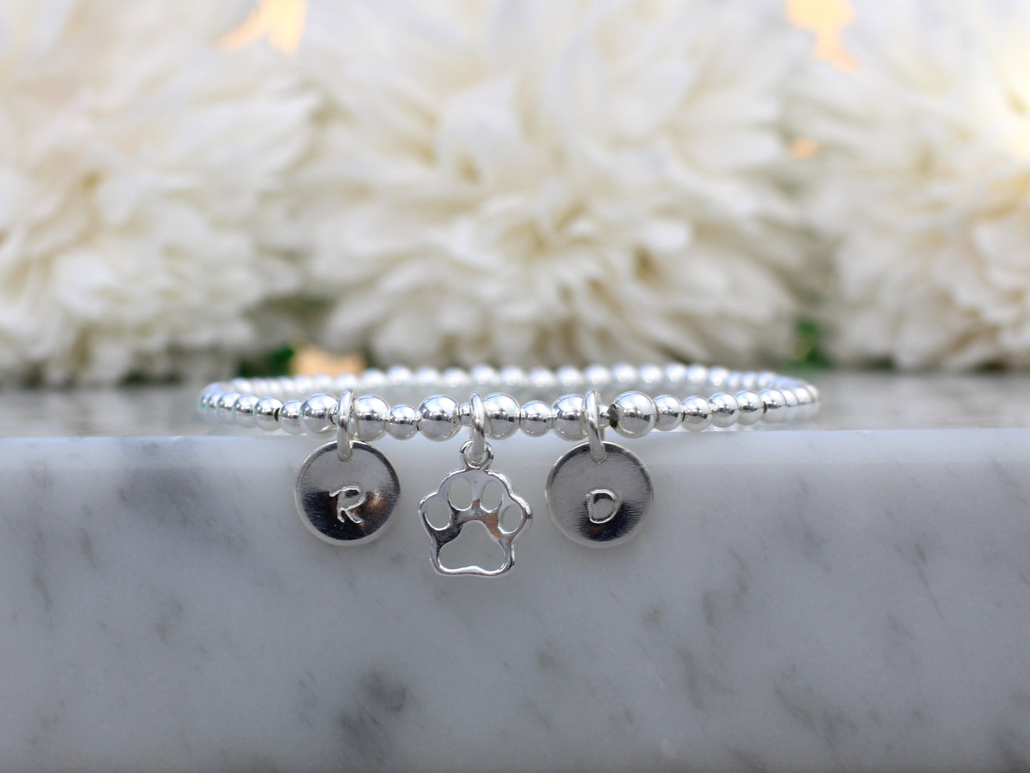 Personalised paw print bracelet. Dog lover gift.