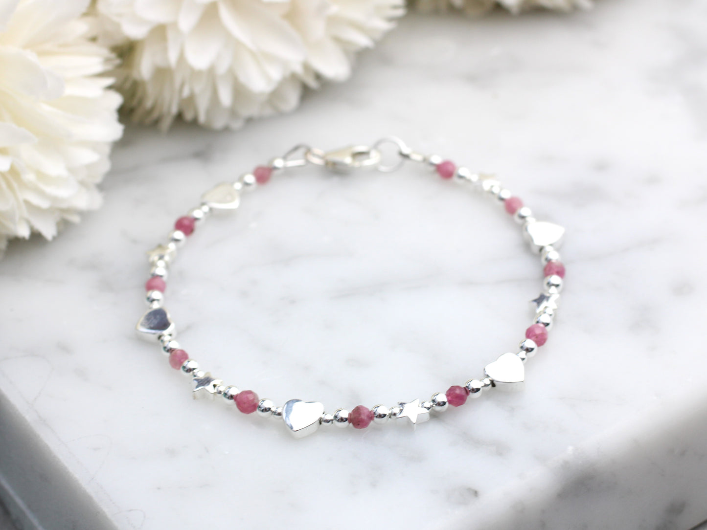 Pink tourmaline bracelet in silver.