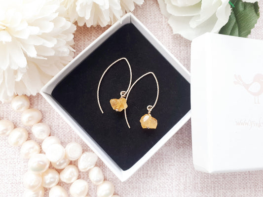 raw citrine earrings in gold