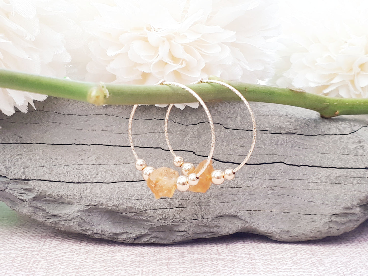 raw citrine hoop earrings