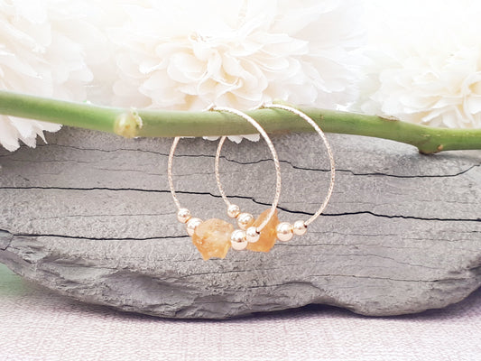 raw citrine hoop earrings