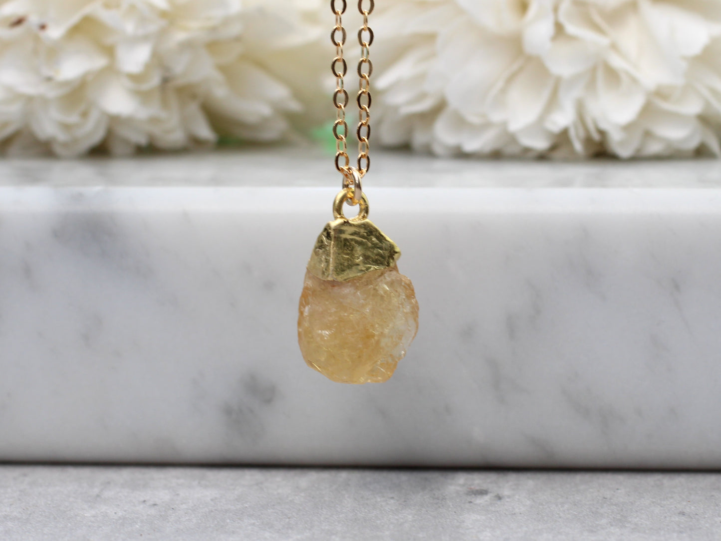 raw citrine necklace in gold
