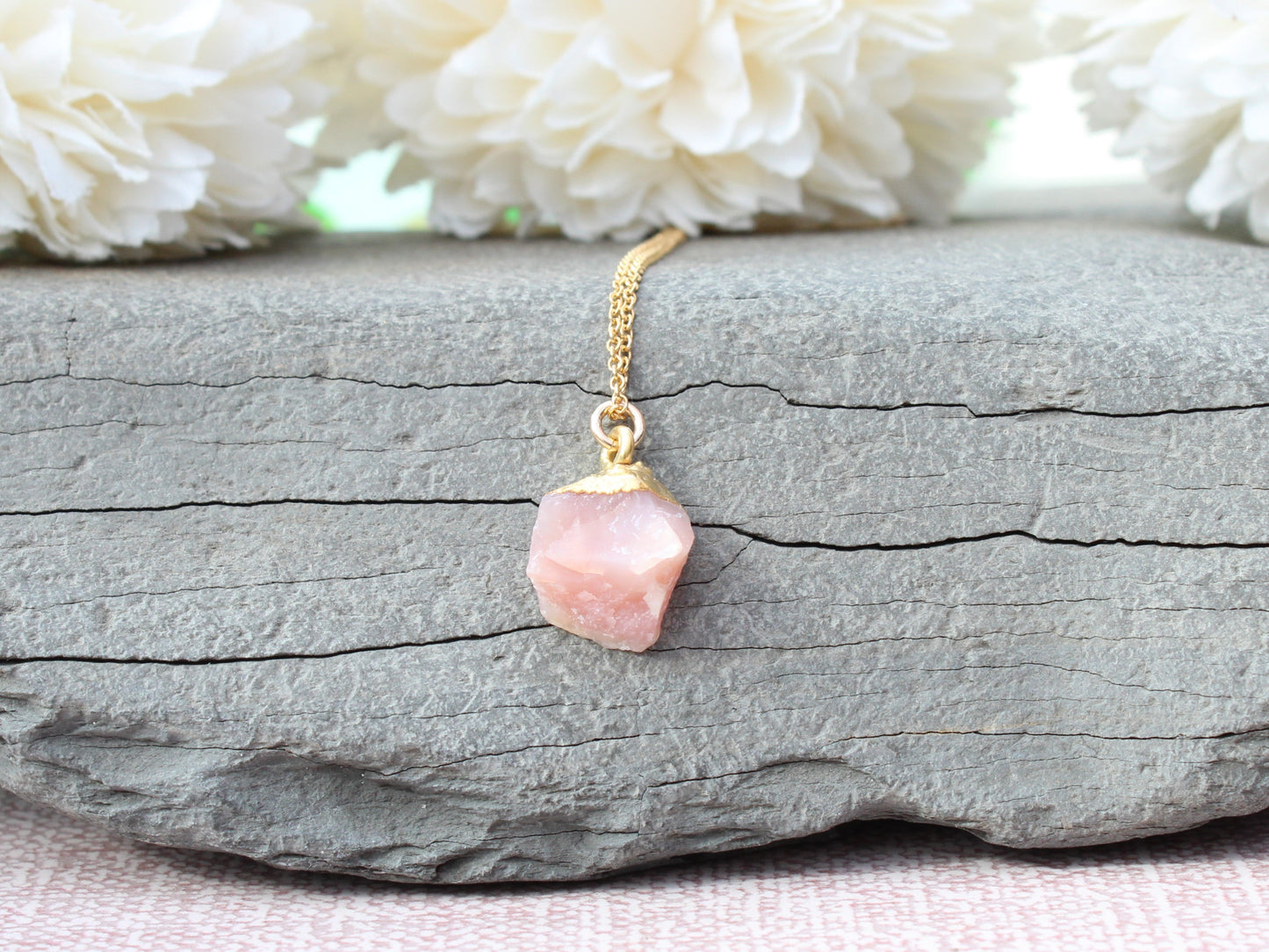 raw pink opal necklace