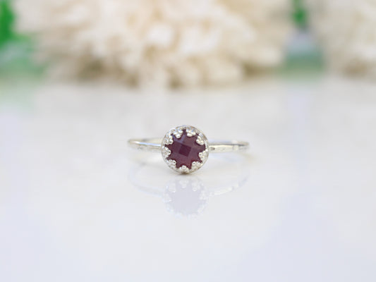 Ruby ring in sterling silver. July birthstone.