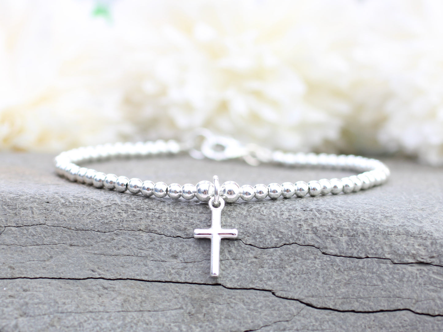 silver beaded cross bracelet