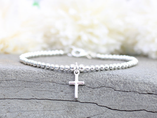 silver beaded cross bracelet