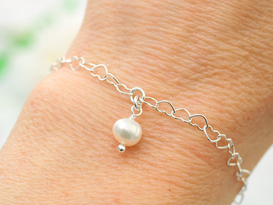 sterling silver heart chain with pearl charm
