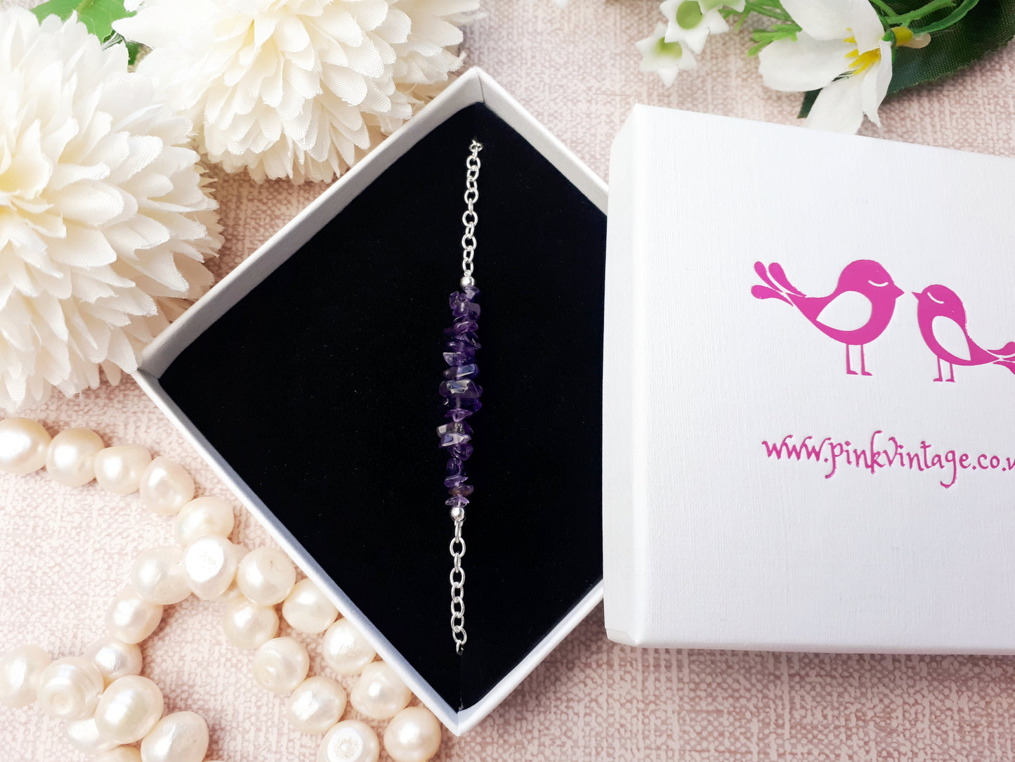 Raw amethyst adjustable bracelet in sterling silver.